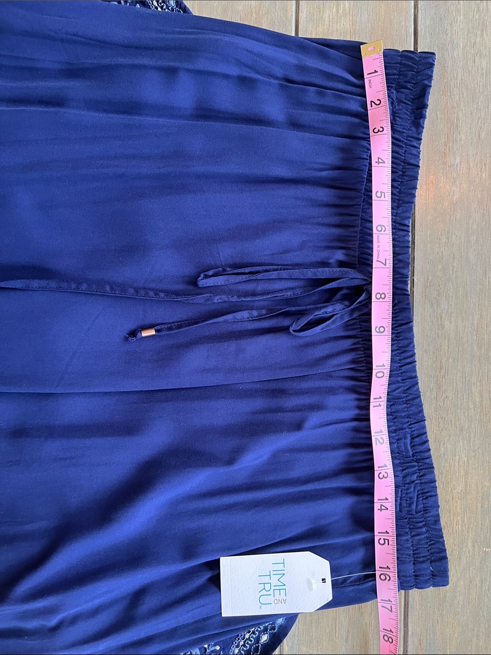 Time and Tru Navy Maxi Skirt with White and Blue Floral Embroidered Hem - Picture 7 of 14
